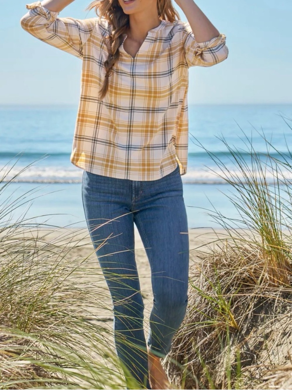LL BEAN Women's Whisperweight Flannel Popover Shirt L